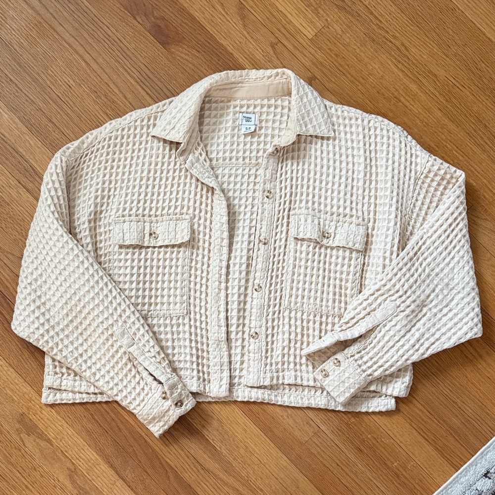 BDG Cream Waffle-Knit Utility Jacket